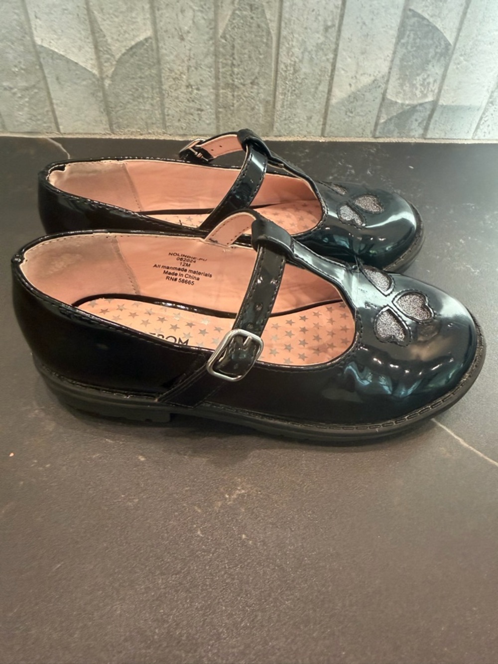 Nordstrom Black Patent Mary Janes with Heart Appliqués